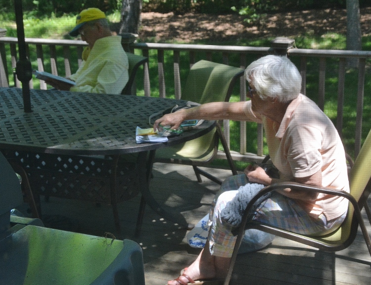 Linda doing needlework